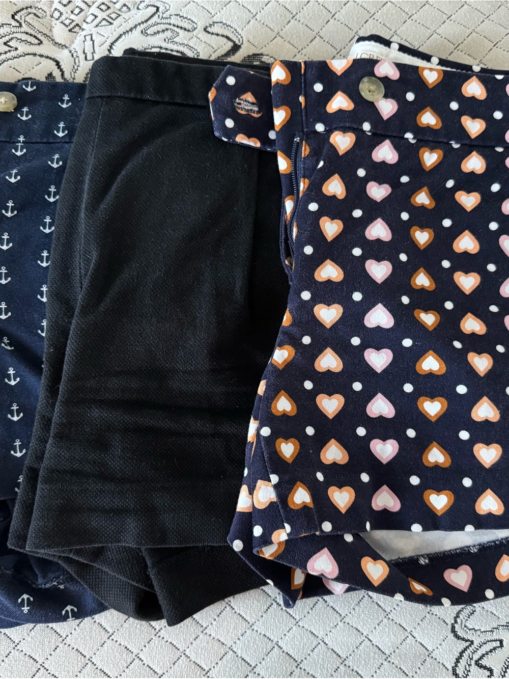 J. Crew Navy Heart Print & Solid Black Women's Shorts